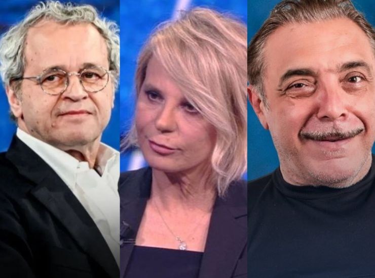 Primi piani di Enrico Mentana, Maria De Filippi e Nino Frassica